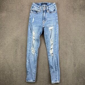 Aeropostale High Rise Curvy Jegging Jeans Blue Distressed Ripped Size‎ 000